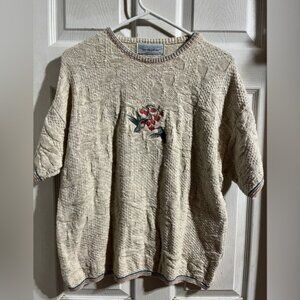 Vtg Chelsea Gardens Top Womens Size‎ XL Knit Tan Grannycore Embroidered Country